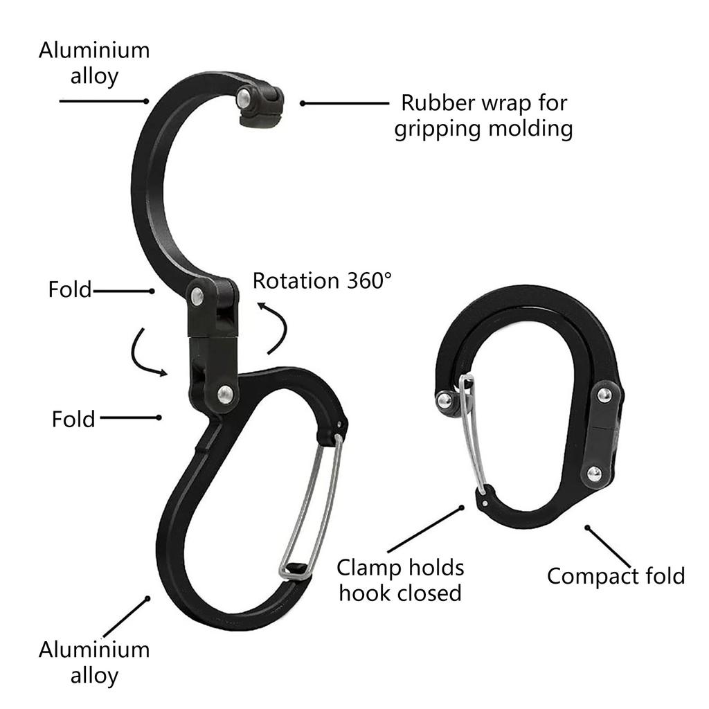 Lightweight Carabiner Clip and Hook Backpack Hanger Outdoor Survival Climbing Carabiner Rotating Hook Easy to Use