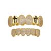 Hot Selling Cross Vampire Fangs Dental Grillz Full Paved Zircon Real Gold Plated Hip Hop Halloween Teeth Jewelry