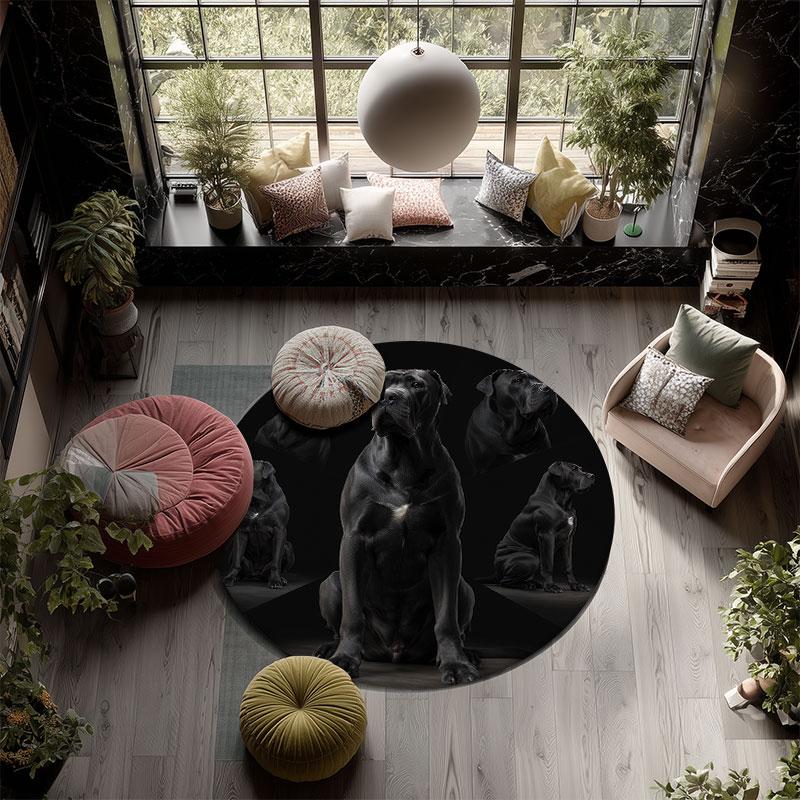 Black Hounds Pattern Round rug,Carpet Rug for Living Room Bedroom Playroom ,Non-slip Floor Mat,Holiday Gifts and Birthday Gifts.