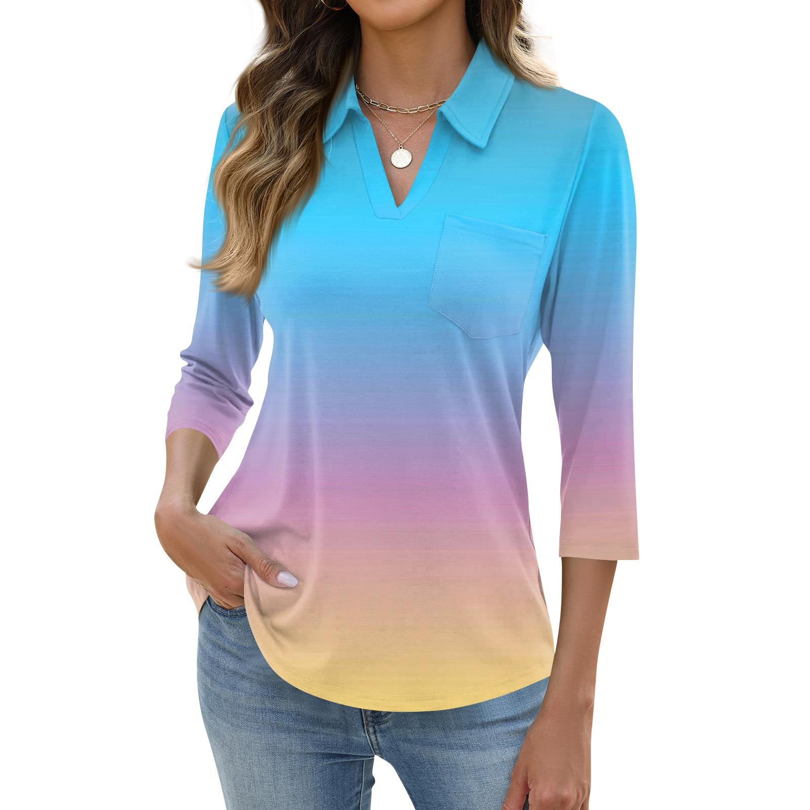 

Women s Fashion Casual Lapel Short 3/4 Sleeve Print Shirt Women s Up Tops XL