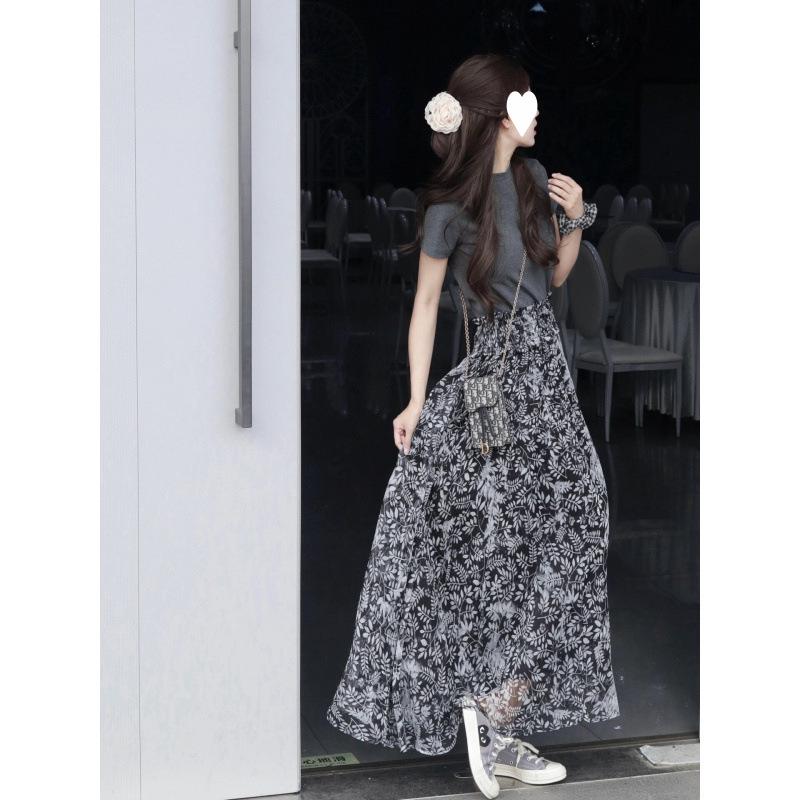 2025 Spring Fashion Two-Piece Set: Elegant T-Shirt & Midi Skirt for Women