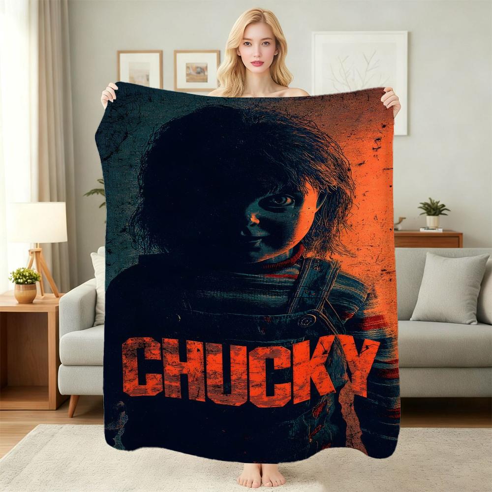 Good Guys Classic Horror Doll Pattern Theme Flannel Blanket Warm Comfortable Fleece Blanket For Office Sofa Party Decor Halloween Gift