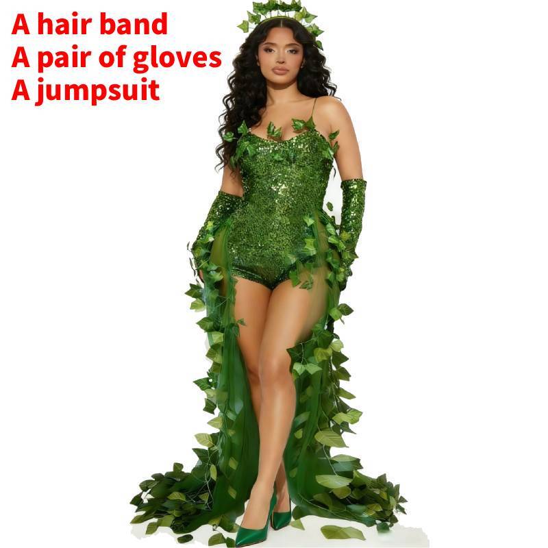 Costume Meraviglioso Mago di Oz con Paillettes a Foglia per Festa di Halloween Travestimento