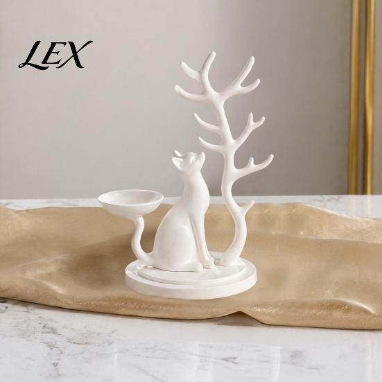 Desktop Storage Tray Cute Cat Tree Branch Jewelry Organizer, 3D Printed Earring Bracelet Hair Decorative Trinket Tie Holder, Display Stand for Vanity,