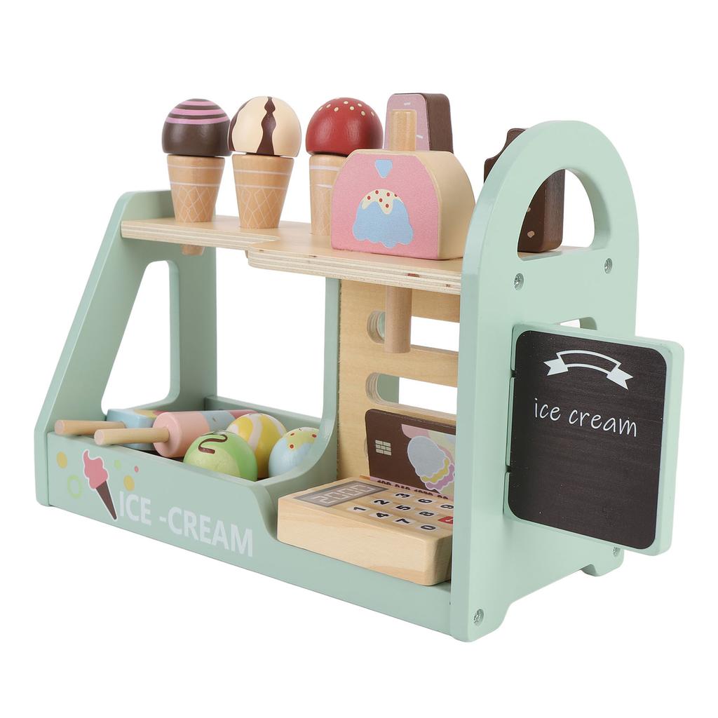 Wooden Ice Cream Toys Realistic Play Food Accessories Ice Cream Counter Shop Playset for Kids
