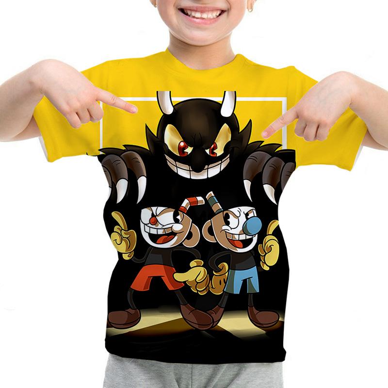 Dětské oblečení Dětské anime tričko Harajuku Kluci Dívky Kreslená trička Potisk Cuphead Mugman Letní topy s krátkým rukávem
