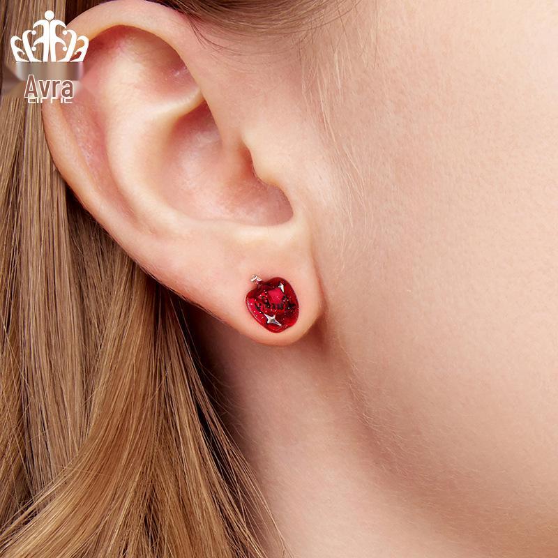 Everjoy Snowflake Apple Asymmetric Stud Earrings, S925 Sterling Silver Christmas Fruit Jewelry for Women
