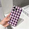 Classic Violet Gingham Plaid Checker Pattern Graphic Art Film Aesthetic Protective Shockproof Bumper Phone Case Cover For iPhone 14 15 16 Pro Max Plus