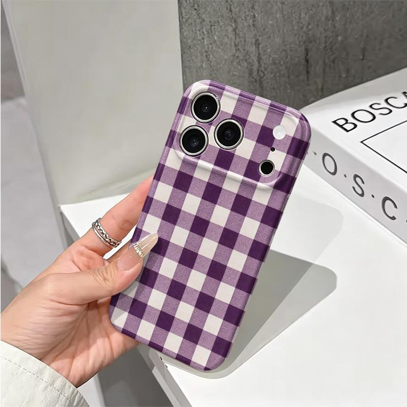 Classic Violet Gingham Plaid Checker Pattern Graphic Art Film Aesthetic Protective Shockproof Bumper Phone Case Cover For iPhone 14 15 16 Pro Max Plus