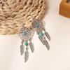 Turquoise Dreamcatcher Tassel Stud Earrings: Elegant Leaf Design, Hot-Selling Hollow Style for Women