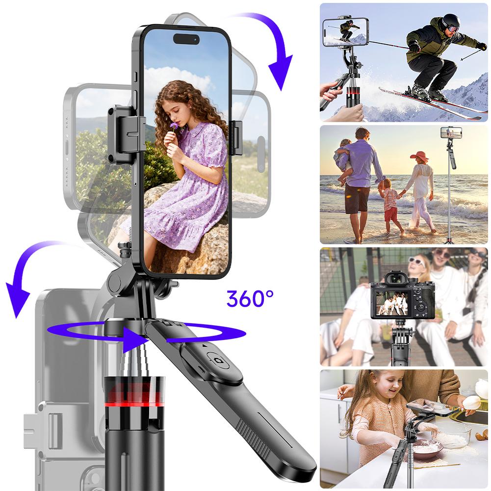 135cm Long Portable Collapsible Tripod Handheld Selfie Stick 360° Rotating Gimbal Anti-Shake Phone Holder For Live Streaming