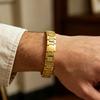 1pc Men's Stainless Steel Link Bracelet, Gold/Silver Tone Rhombus Pattern Wristband, Classic Business Style Jewelry for Daily We