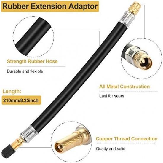 Mudder 2 Pieces 8.25 Inch Flexible Tire Valve Extension Adaptor And 2 Pieces 90 Degree Tyre Valve Extension Adaptor For Universal RV Cars Truck