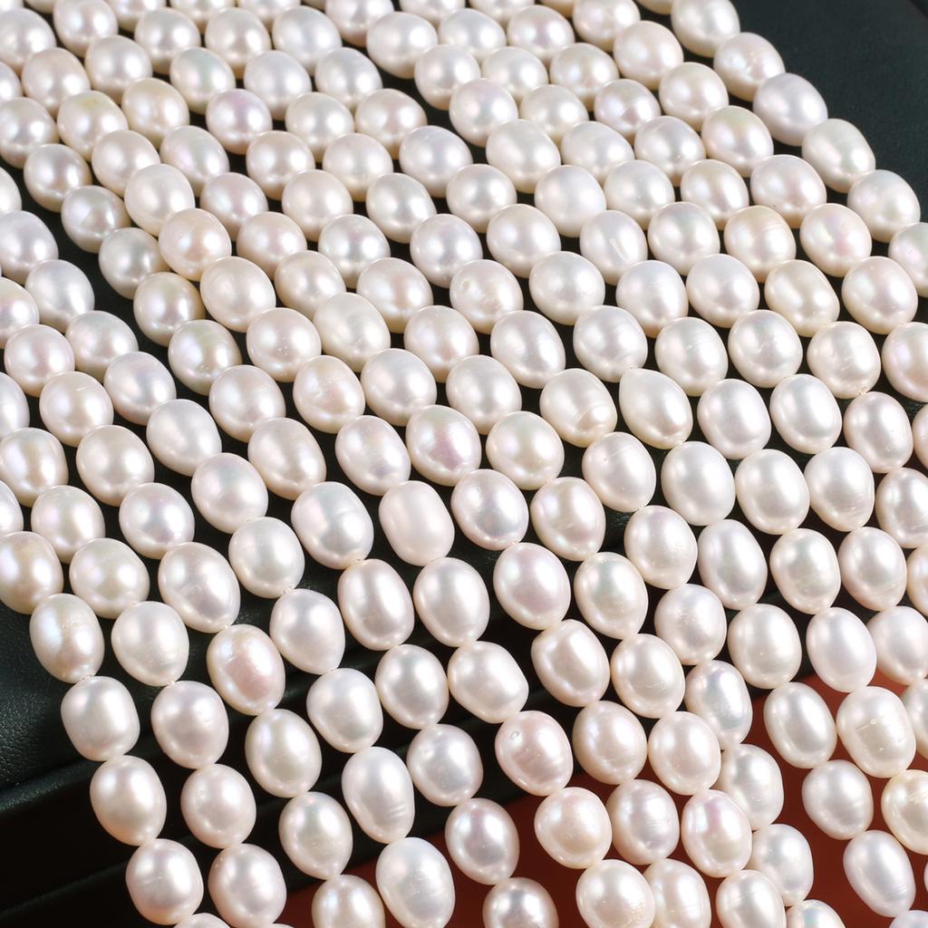 1String, White Natural Freshwater Pearl, Handmade Rice Pearl Beads, 8-9mm, for DIY Necklaces Bracelets Supplies, Women Crafts 36cm
