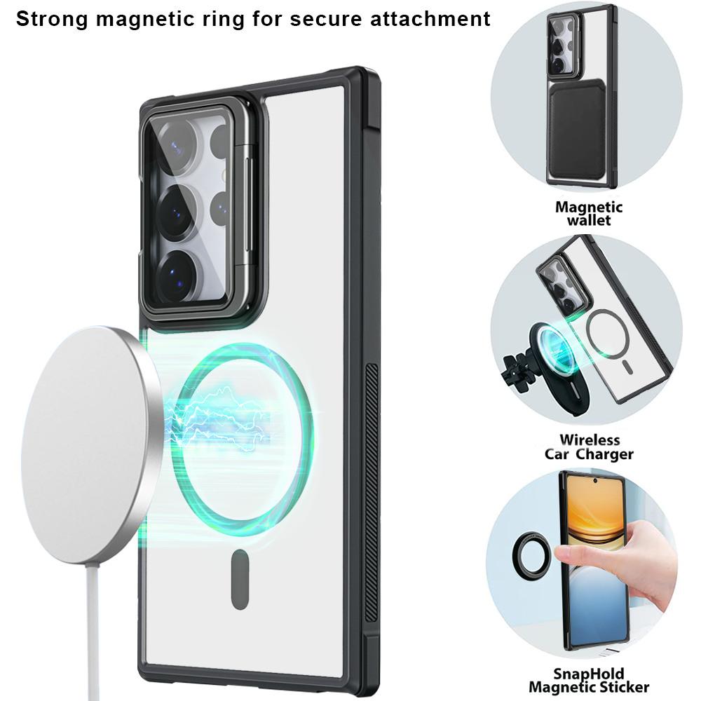 For Samsung Galaxy S26 Ultra Magnetic Case Clear Back Cover with Lens Cover Kickstand