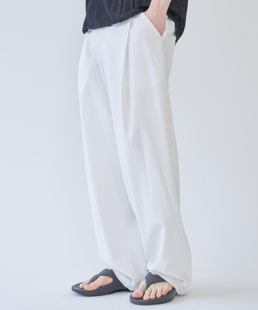 AOTT Cool Summer Linen Single-Pleat Wide Pants Ivory