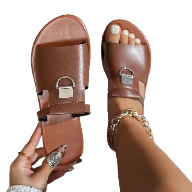 Flat-bottomed Hollowed-out One-line Slippers Summer Casual Fish-mouth Beach Sandals