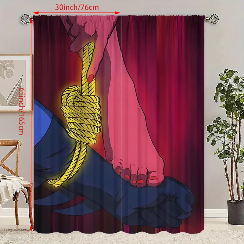 Elegant Set Of 2 Valentine Day Character Print Printed Curtain Polyester Material Suitable Bedroom Living Room Study Ideal For