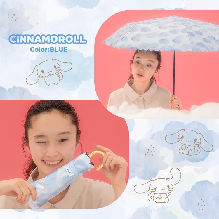 Sanrio Charaktere x Mini Blaue Sonnenblende Aquarell-Motiv Leichter UV-Schutz UPF Hitze Geeignet bei Sonne oder Regen Leichter Faltbarer Regenschirm für Perfekt für