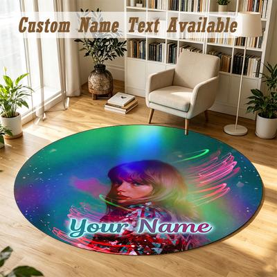 Tapis Rond Nom Personnalisé Motif Taylor Swift Tapis Antidérapant Décor de Sol pour la Maison