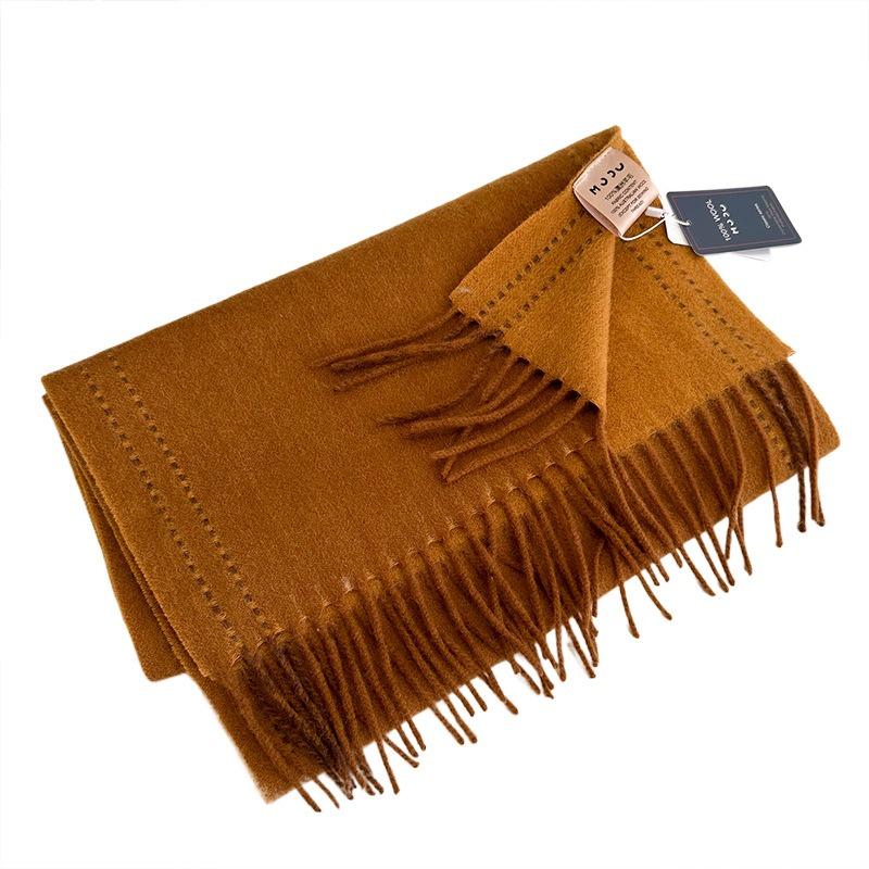 Autumn and winter thickened 100 wool double-sided solid color matching tassel threading scarf, male and female couples, students, small shawl