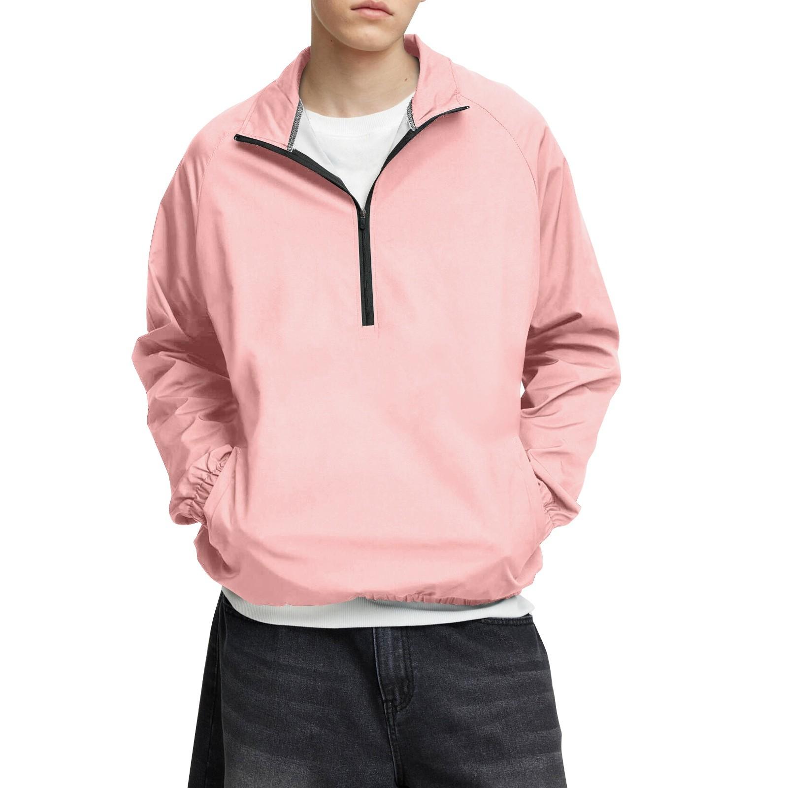 

Мужской зимний однотонный топ с воротником-стойкой и застежкой-молнией на половину длины, рукавом реглан, длинным рукавом S розовый