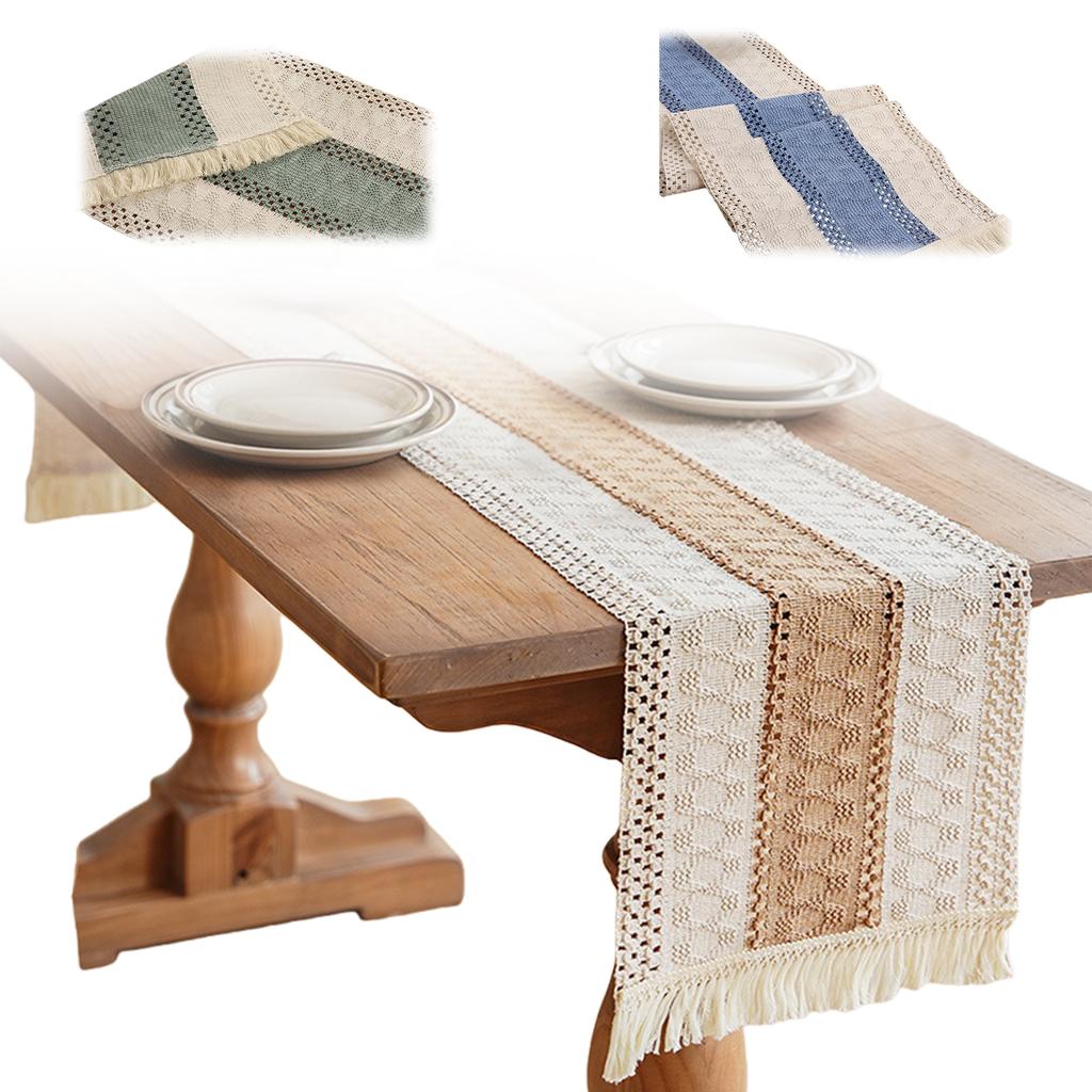 30x140cm Tassels Trimmed Table Cloth Polyester Materials Washable Textured Designs for Festival Setting