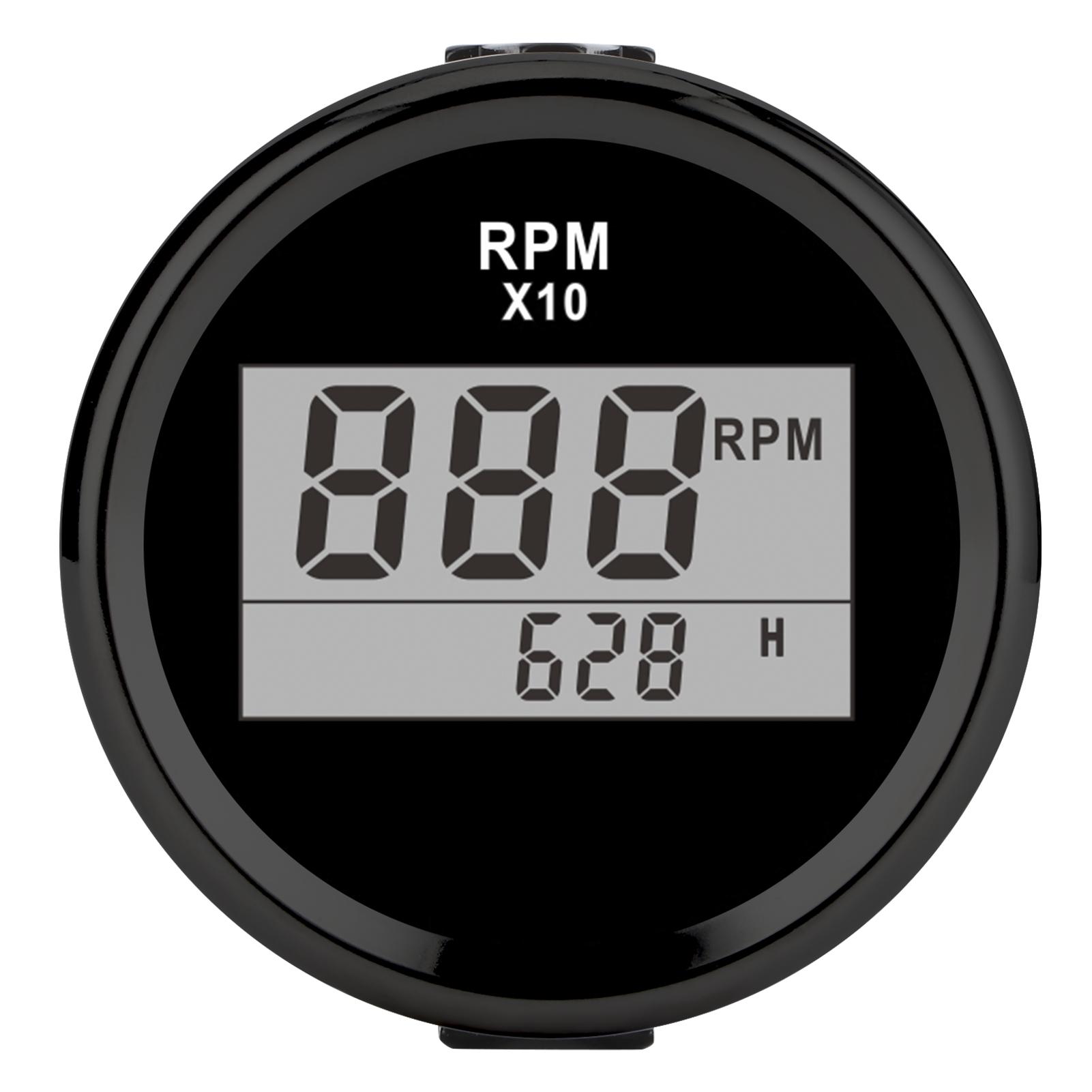 

0‑9990RPM Tachometer Gauge IP67 Waterproof Red Backlight 52mm 2in LCD Display 9‑32VBlack Dial Black Cover