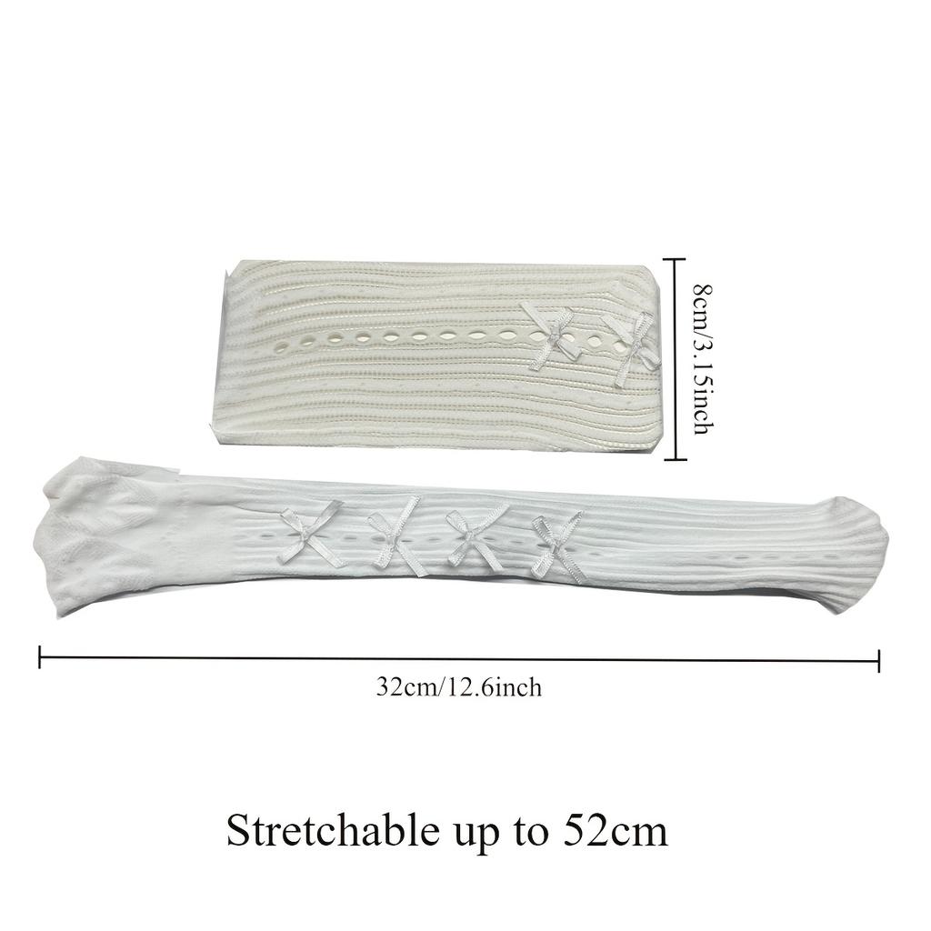 1 Pair Women's Elegant Lace Trim Calf Socks with Bow Detail - Striped Design, Spring Summer Fashion, Lace Socks, Shoe Accessory