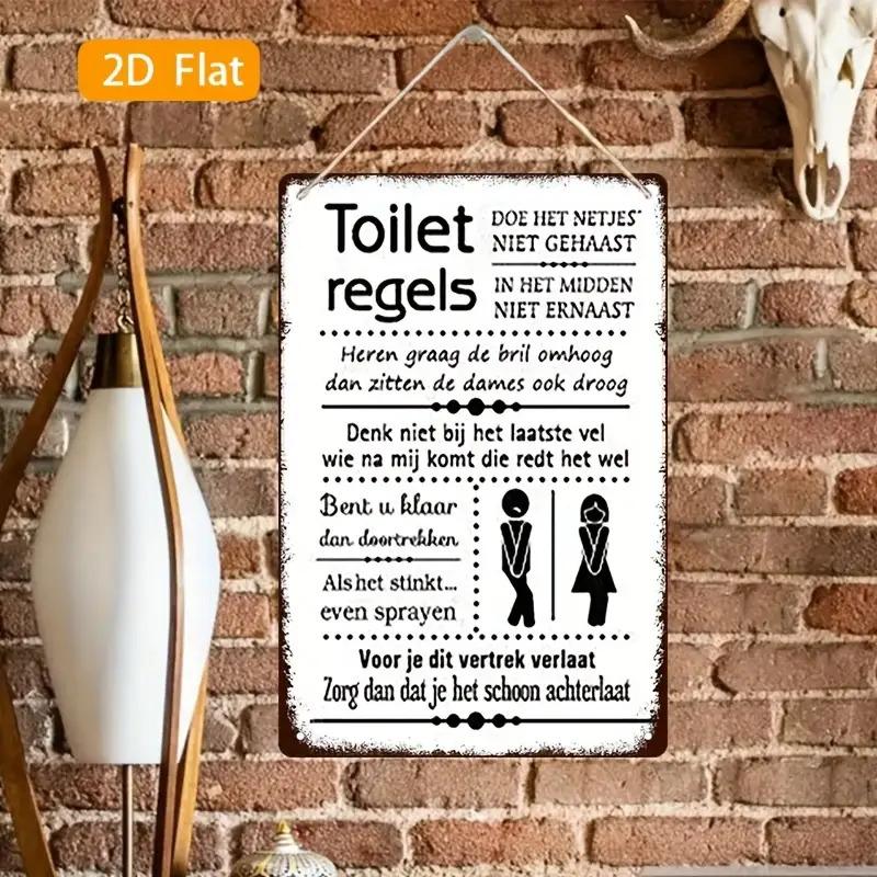 HD Tin Sign Funny Dutch Toilet Rules Retro Metal Tin Sign for Bathroom Wall Decor 20x30cm（7.8x11.8inch）