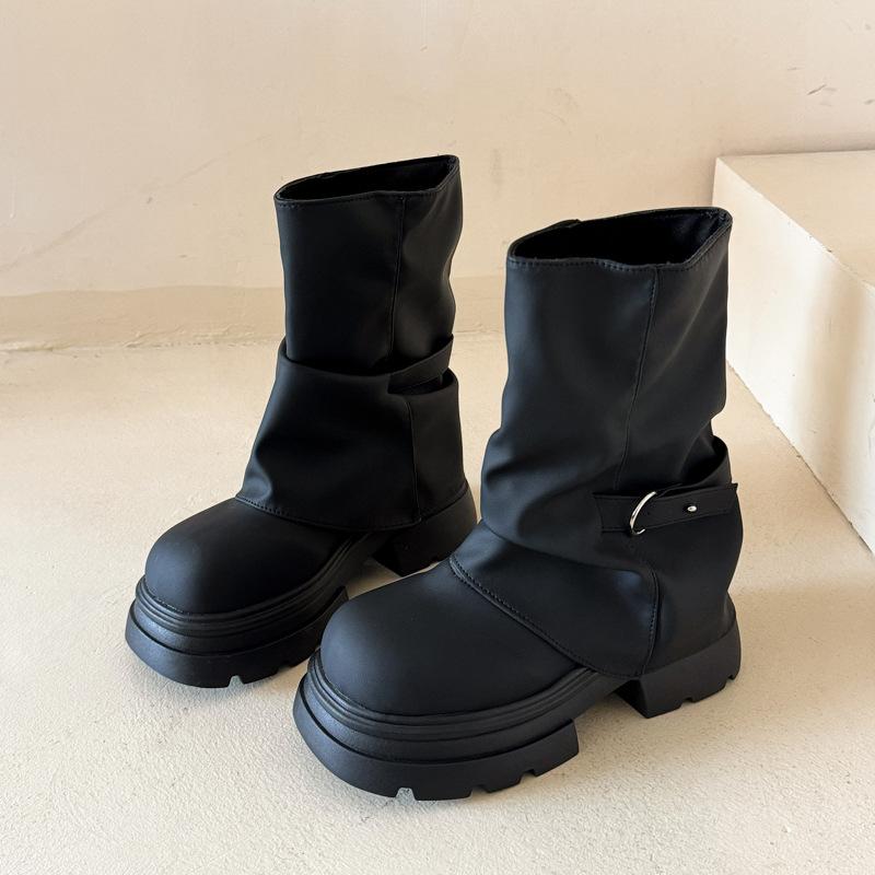 Retro Dicksohlige Kurze Stiefel für Damen 2026 Neuer Britischer Stil Herbst/Winter Maillard Stiefel
