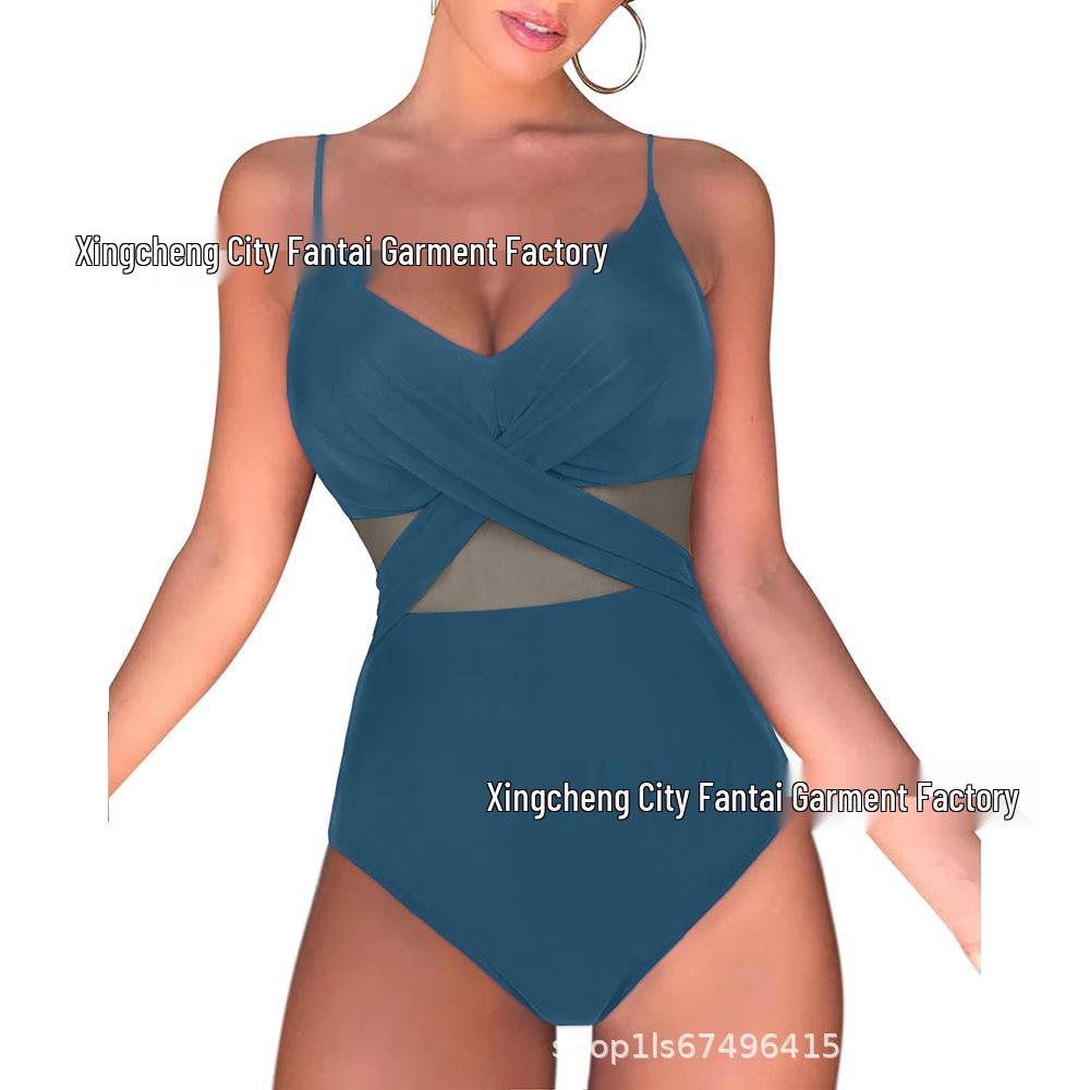 Criss-Cross Mesh Backless One-Piece Swimsuit for Women