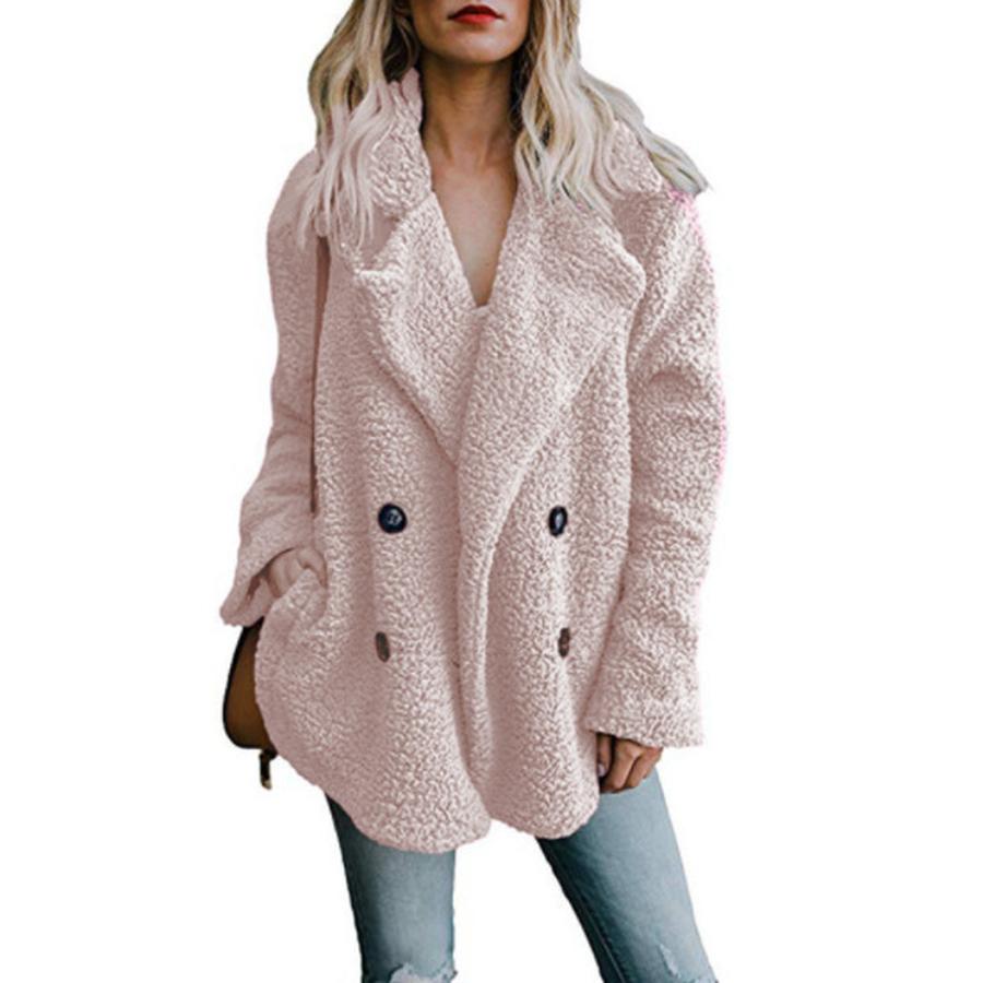 Platform Autumn New Arrivals Women's Plush Button-Down Coat Top