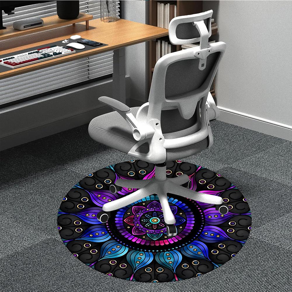 1PC Mandala Artwork Office Round Rug, Non slip, Soft and Durable Office Rug for Interior Decoration, Perfect for Office