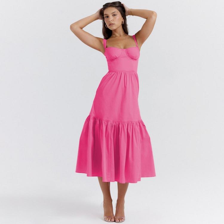 Summer Women Sleeveless Halter Square Neck Pleated Print Ankle Length Dress