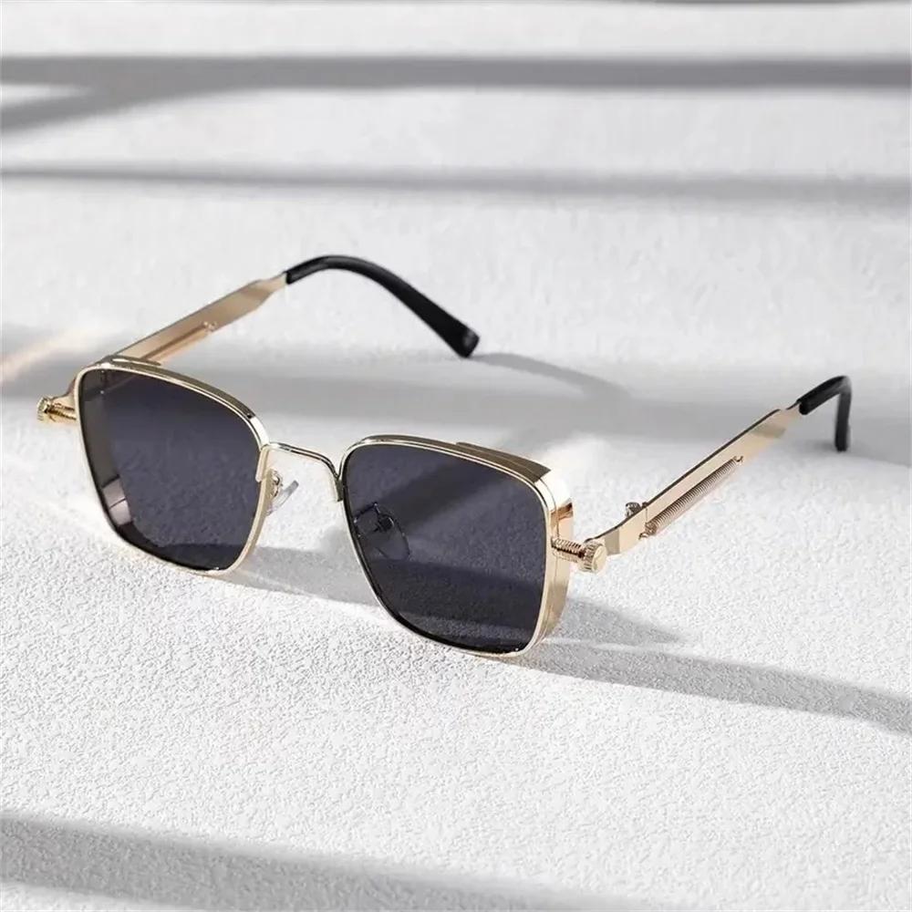 Punk Pilot Sunglasses Men Driving Glasses Retro Leg Driving Outdoor Sports Metal Rectangular Decorative Goggle Women UV400