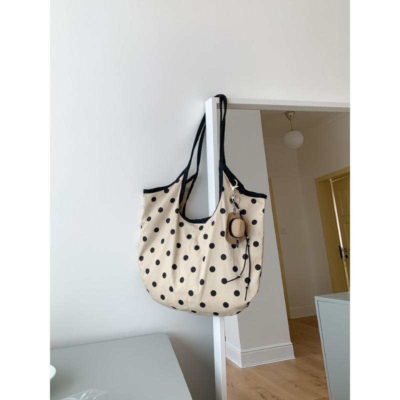 Street cute polka dot bag versatile large capacity commuter tote bag casual cotton commuter shoulder bag