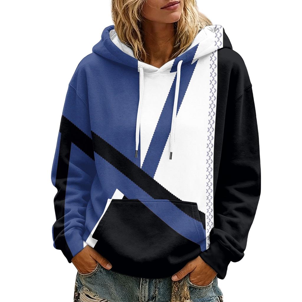 Felpa da donna con cappuccio, manica lunga, stampa floreale, con e tasche, per abbigliamento casual