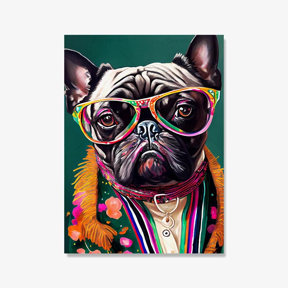 Fashion French bulldog lion giraffe portrait animal canvas painting posters and prints Scandinavian wall art painting for the living room