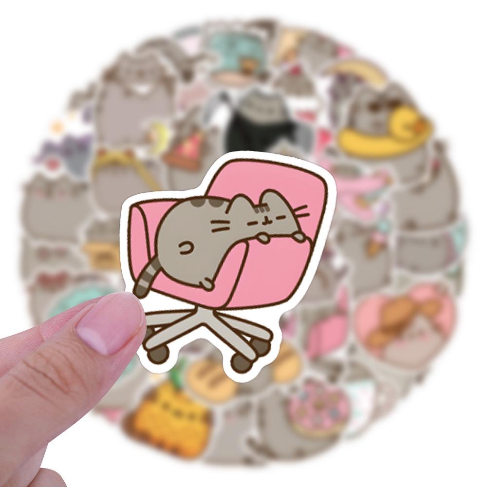 55 Anime Fat Pusheen Cat Cartoon Stickers for Suitcases, Water Bottles, and Scooters
