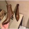 Women High Heel Short Leather   New Boots Female Pointed Thin Heel  Ladies Ankle Short Boots Botas De Mujer 2024