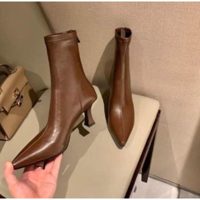 

Женские Короткие Кожаные Ботильоны на Высоком Каблуке Новые Ботинки Женские Остроносые на Тонком Каблуке Женские Короткие Ботильоны До Щиколотки Botas De Mujer 2024 34