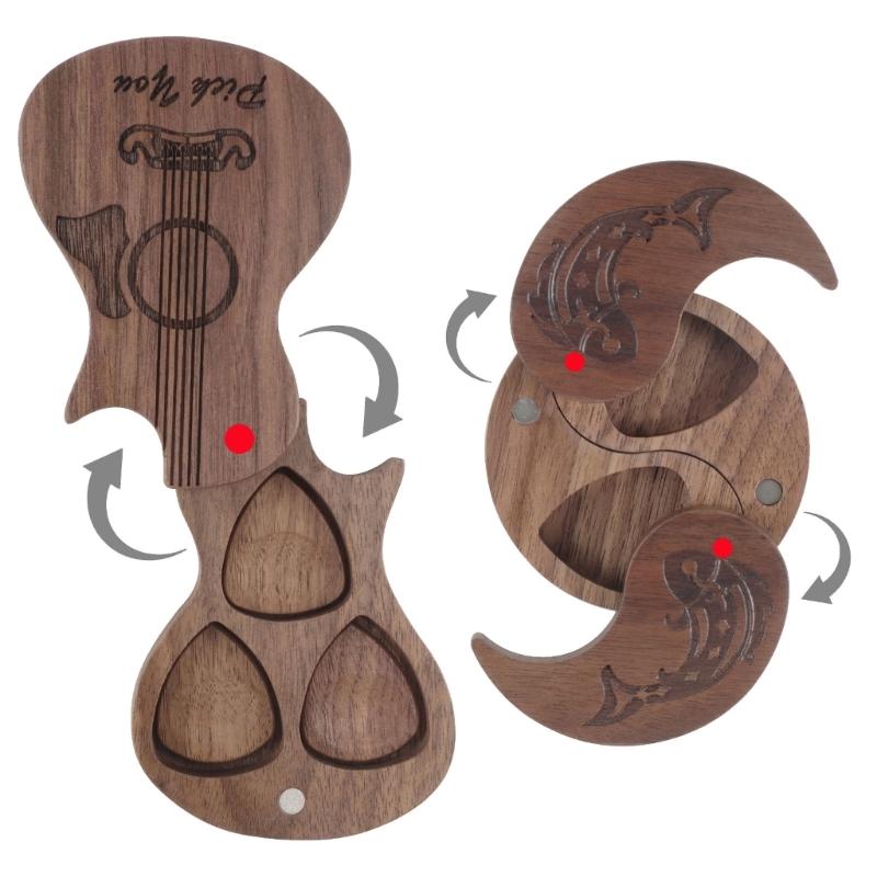 Wood Guitar Pick Storage Box Container Rotating Open Guitar Plectrums Cases Guitar Pick Collector Guitar Accessories
