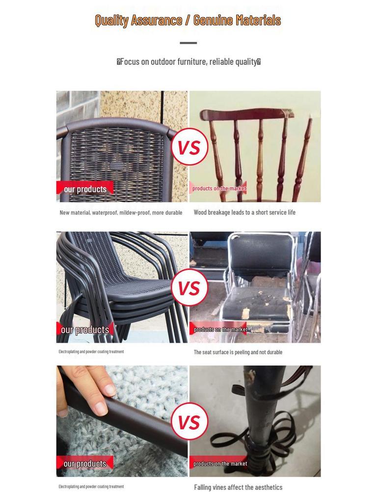 Outdoor Rattan-Style Stackable Patio Chair and Table Set, Wrought Iron Coffee Stool, Ideal for Courtyard or Balcony.