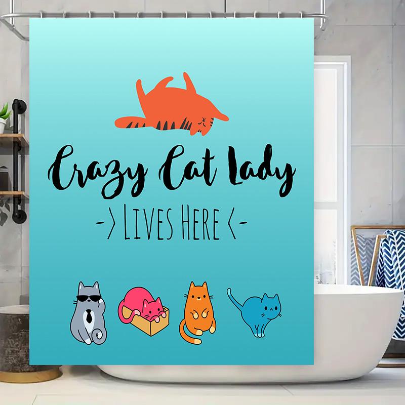 

Modern Bathroom Decor Set: Crazy Cat Lady Shower Curtain With Charming Cartoon Cats Perfect For Home Decoration Gift Ideas W60H190(CM)-1 Pcs
