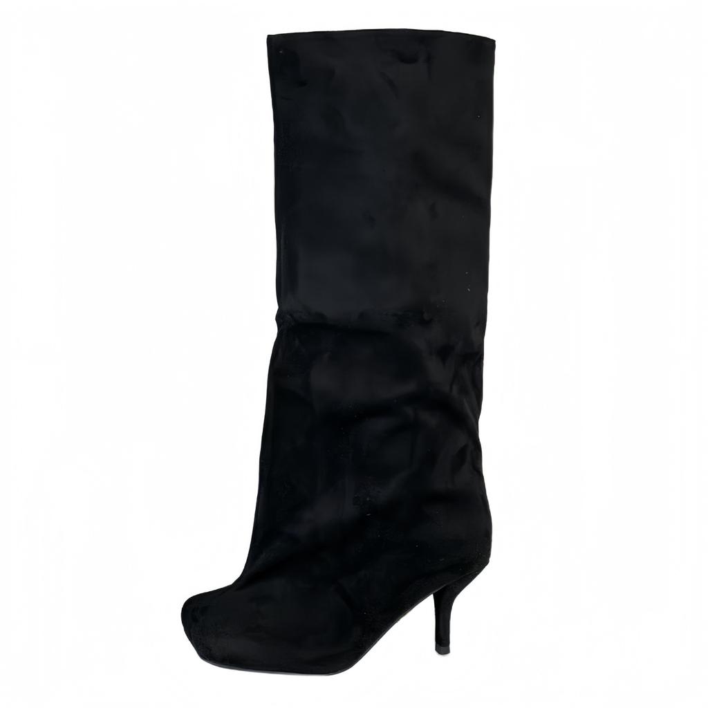 2025 loose straight boots autumn and winter matte retro trouser boots long boots big tube circumference high heel western cowboy boots women