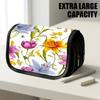1pc Flip-Top Pencil Case, Botanical Floral Bloom Pattern Large Capacity Thickened Oxford Pencil Bag Double-Layer Zipper Pencil Pouch, Aesthetic Back T