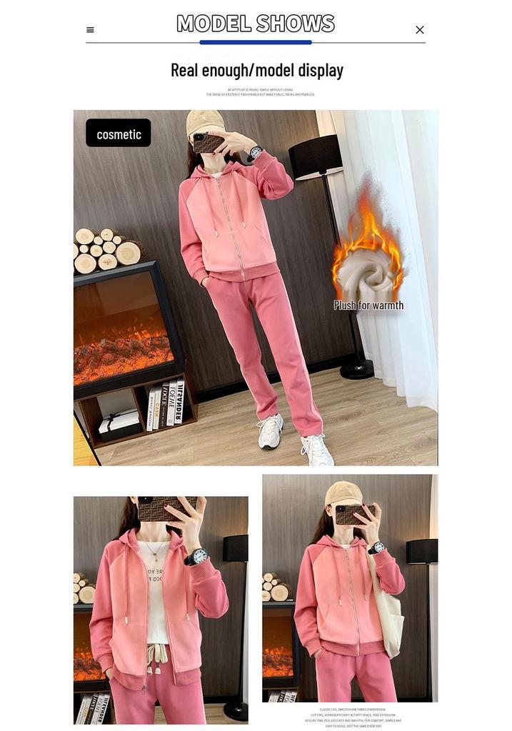Women's Winter Warm Velvet Slim-Fit Hooded Sweatshirt & Pants Set