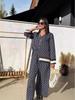 2025 Euro-Amerikaanse Mode: Bedrukte Lange Mouw Blouse & High Waist Broek Tweedelige Set voor Dames
