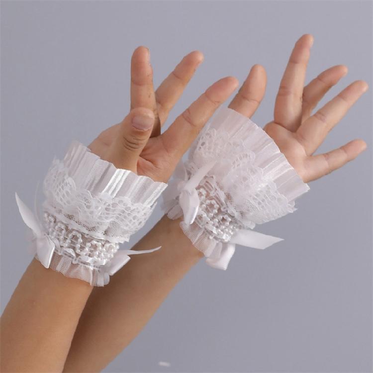 Lace Wrist Cuffs Pair for Historical Costume Parties Decorative Bowknot Lace Wristband for Cosplay and Fashion
